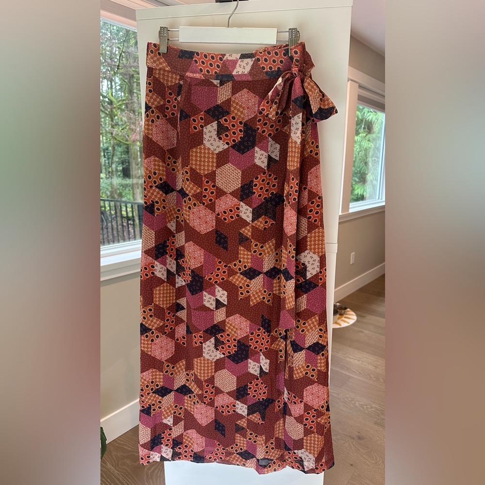 Patchwork wrap maxi skirt